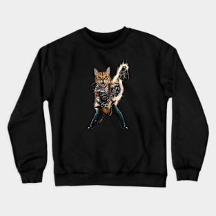 Cat Rock Bengal Funny Electric Guitar Punk Rocker Gift For Cat Mum Mom Dad Heavy Metal Kitten Cats Lover Crewneck Sweatshirt